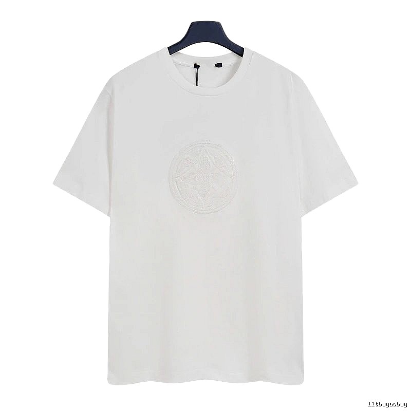 Louis Vuitton Minimalist Style White T-Shirt with Embroidered Round Logo