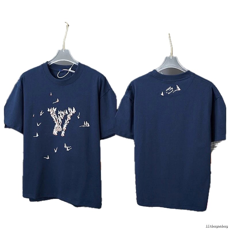 Louis Vuitton Origami Crane Casual Style Navy Blue T-Shirt