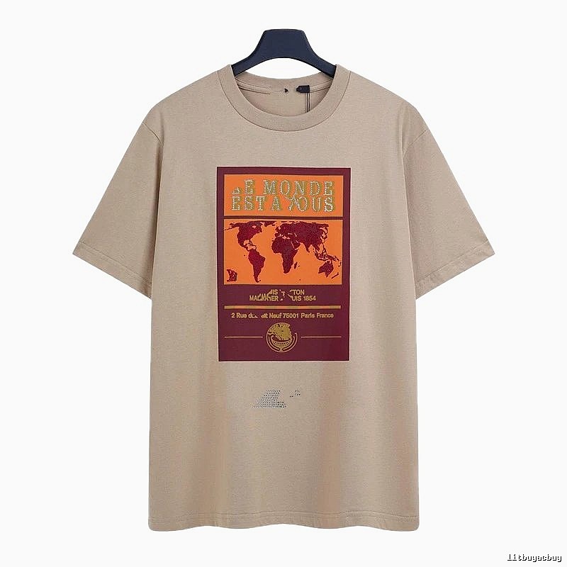 Louis Vuitton Vintage-style Map Print Khaki T-Shirt