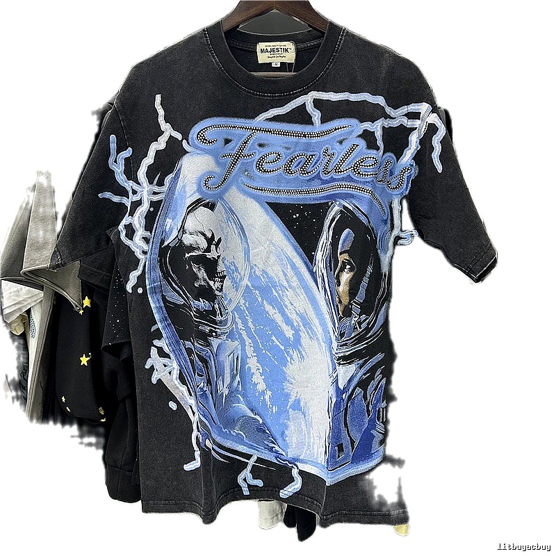 MAJESTIK Space Print Street Style Black T-Shirt