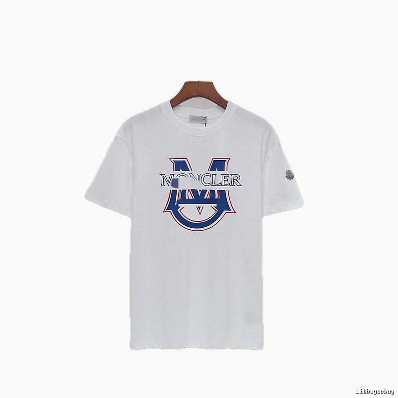 Moncler Large M Printed Casual Style White T-Shirt