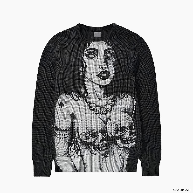 Monogram Anime graphic sweater Black Knit Top for Casual Outfits