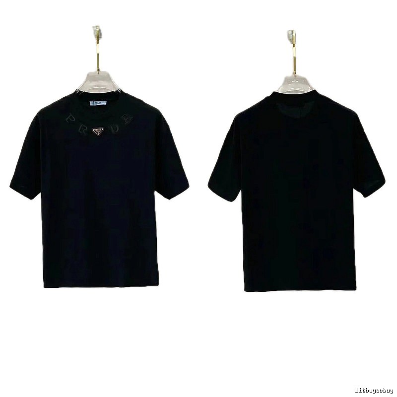 Prada Triangle Logo Minimalist Style Black Short-sleeve T-shirt