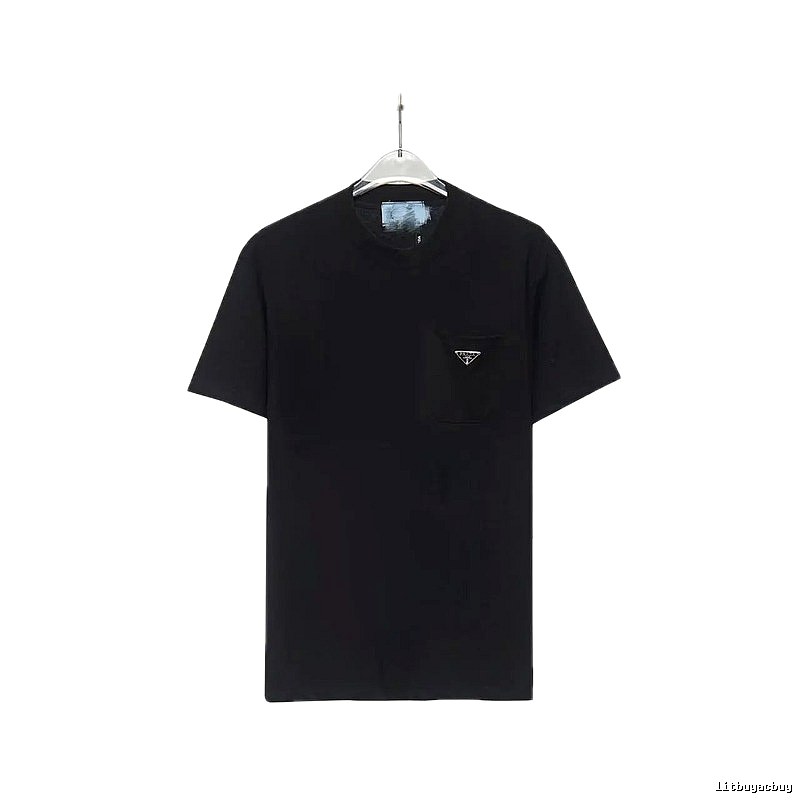 Prada Triangle Logo Minimalist Style Black Short-sleeve T-shirt