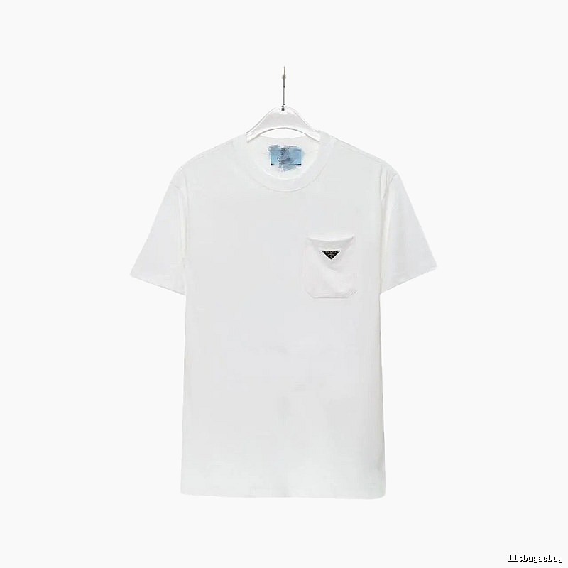 Prada Triangle Logo Minimalist Style White Short-sleeve T-shirt