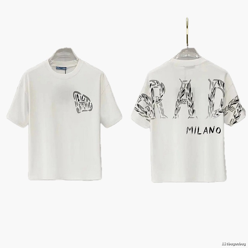 Prada Triangle Logo Trendy & Edgy Style White Short-sleeve T-shirt