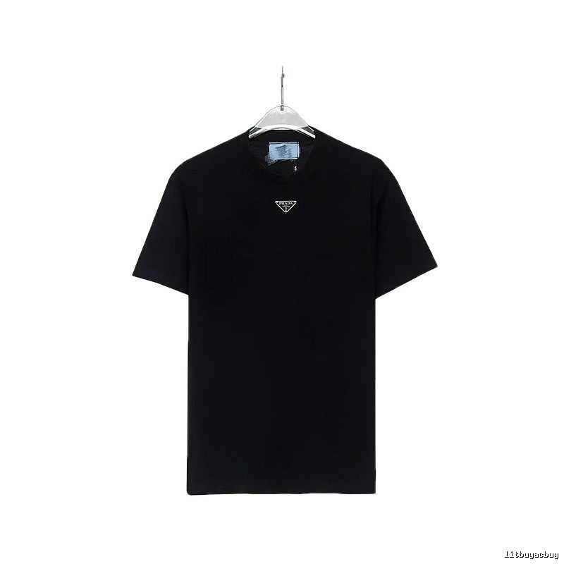 Prada Triangular Logo Minimalist Style Black Short-sleeve T-shirt