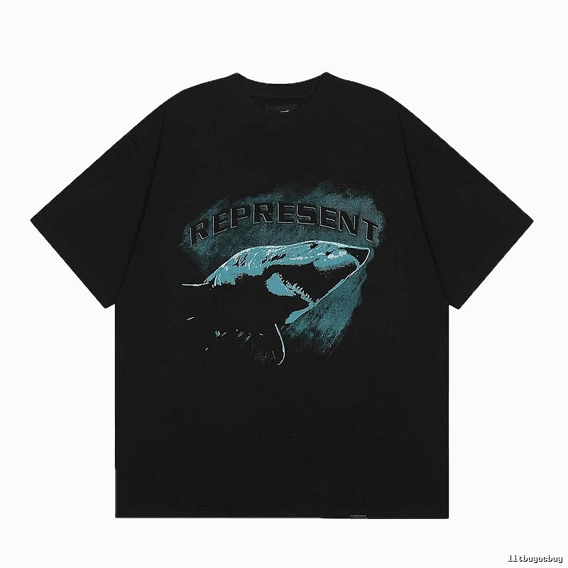 Represent Shark Print Retro Style Black T-Shirt