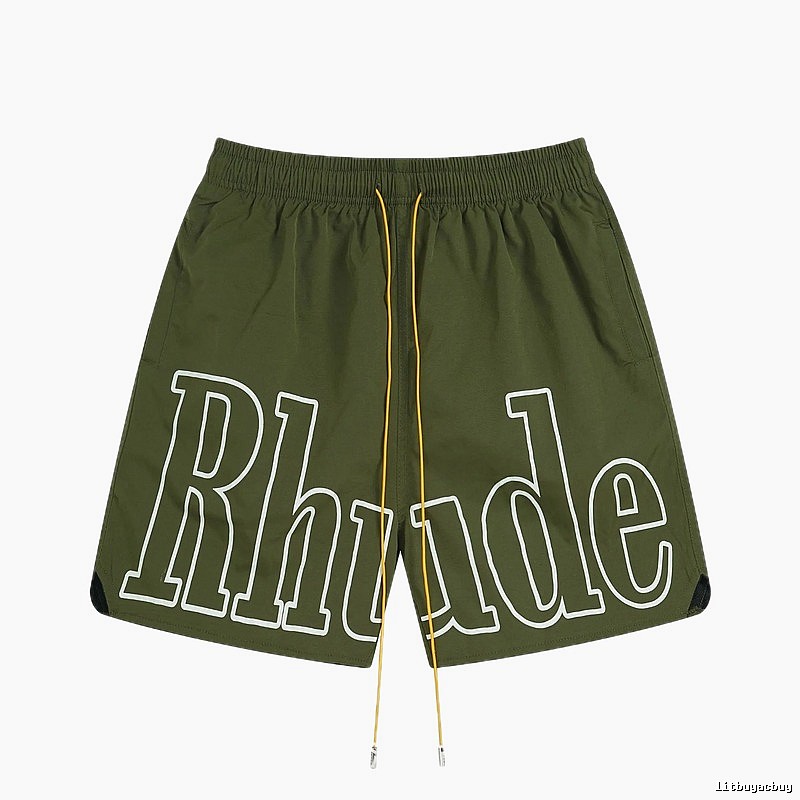 RHUDE letter-style military green shorts