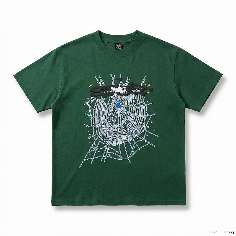 Sp5der Spider Web Print Dark Green T-shirt