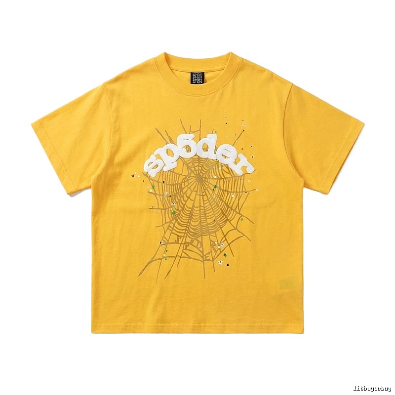 Sp5der Spider Web Trendy Cool Yellow T-shirt