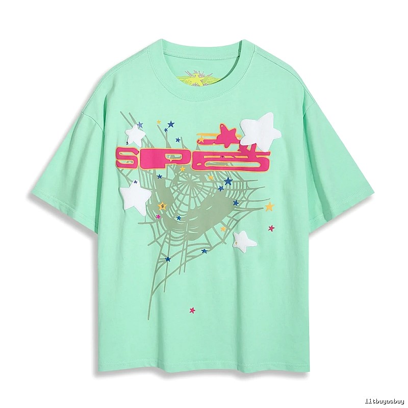 Sp5der star - printed light green T - shirt