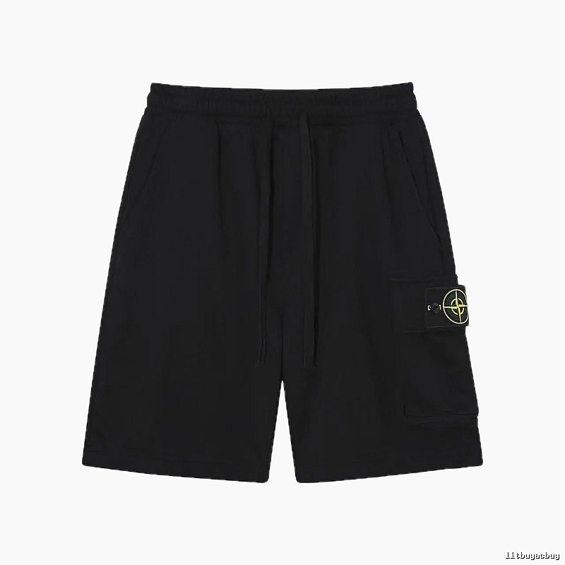 Stone Island Compass Logo Workwear Style Black Shorts