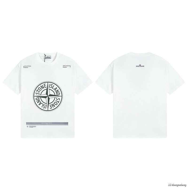 Stone Island Compass Print Casual Style White Short-sleeve T-shirt