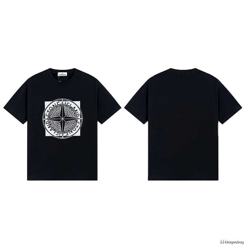 Stone Island Compass Print Street Style Black T-Shirt