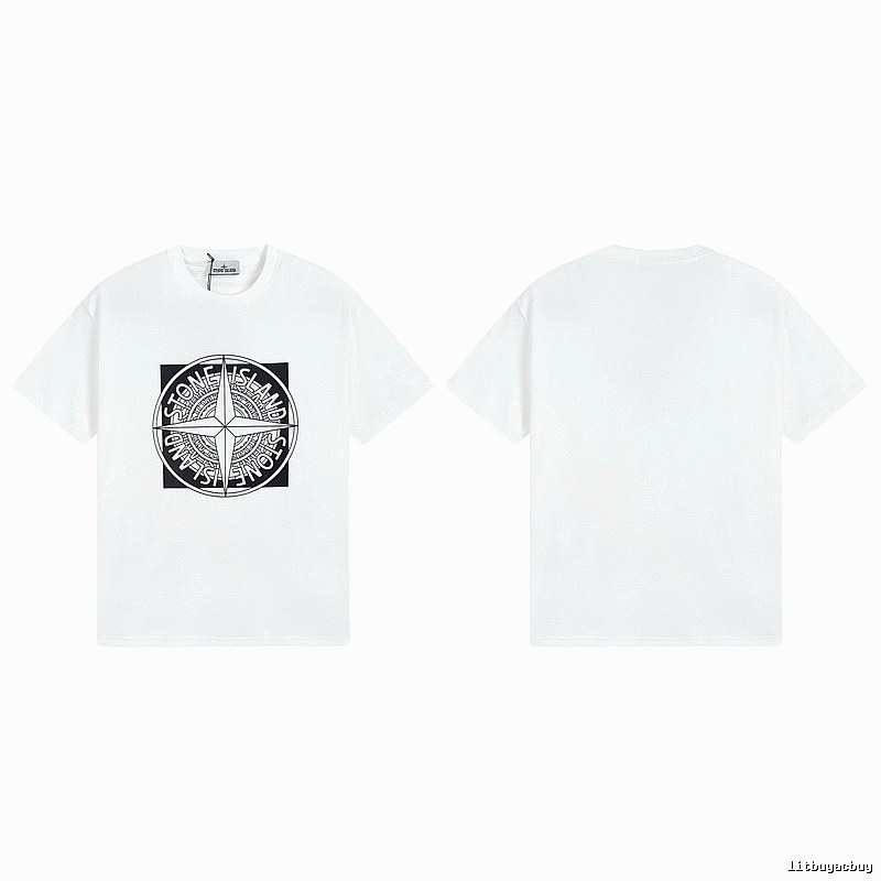 Stone Island Compass Print Street Style White T-Shirt