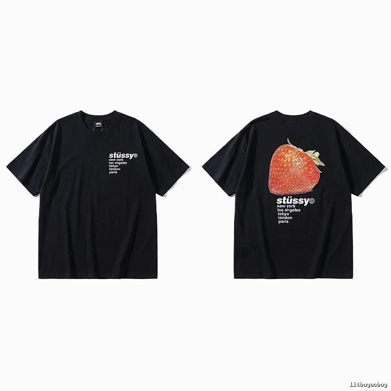 Stussy Strawberry Print Black T-shirt