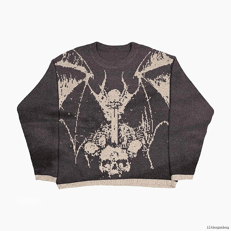 Summer Anime graphic sweater Black Knit Top with Bold Graphic