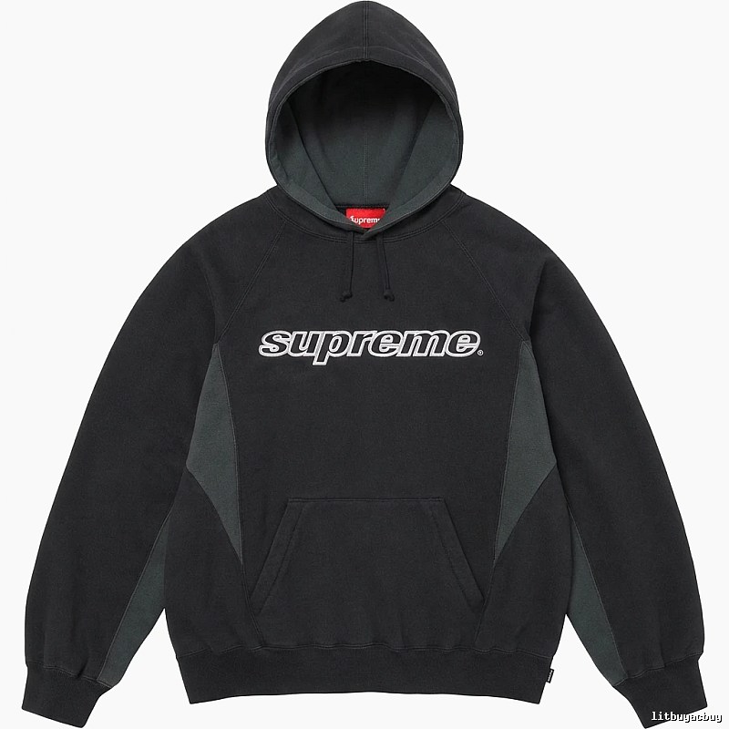 Supreme patchwork-style black hoodie