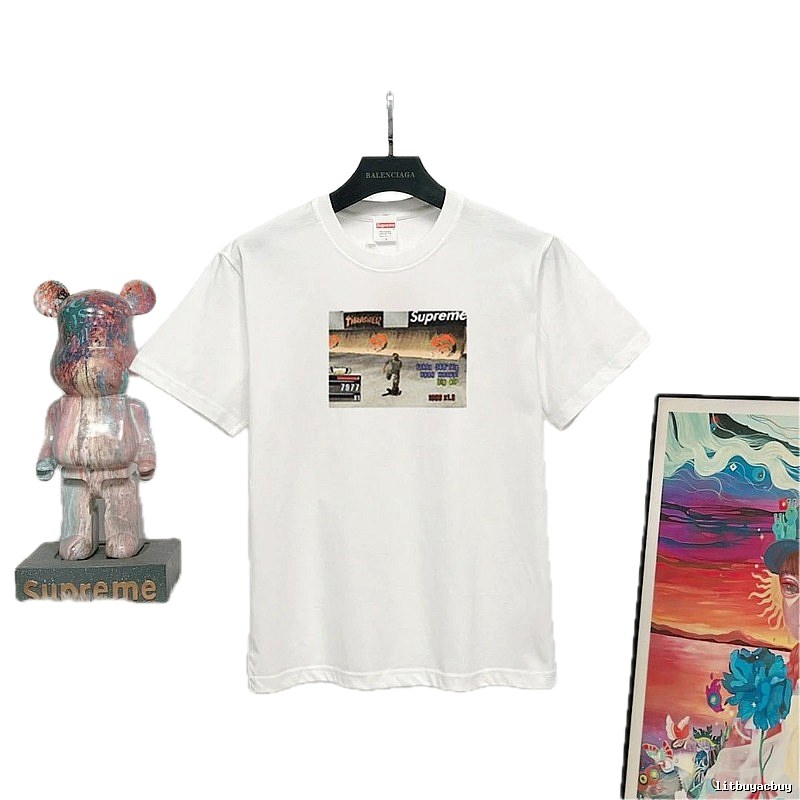 Supreme Skateboard Print Street Style White T-shirt