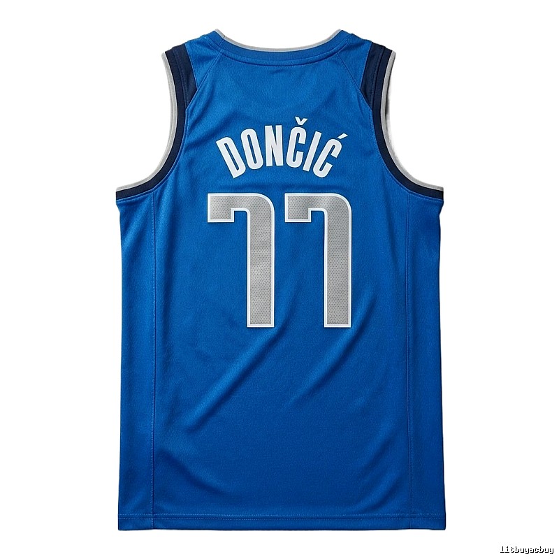 The blue basketball uniform of Luka Doncic of the Mavericks.