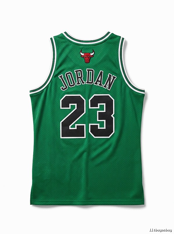 The green jersey with the number 23 of Michael Jordan