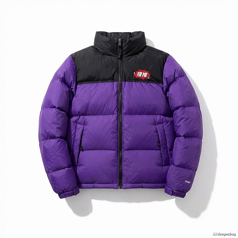 The North Face purple-black color-blocked down jacket
