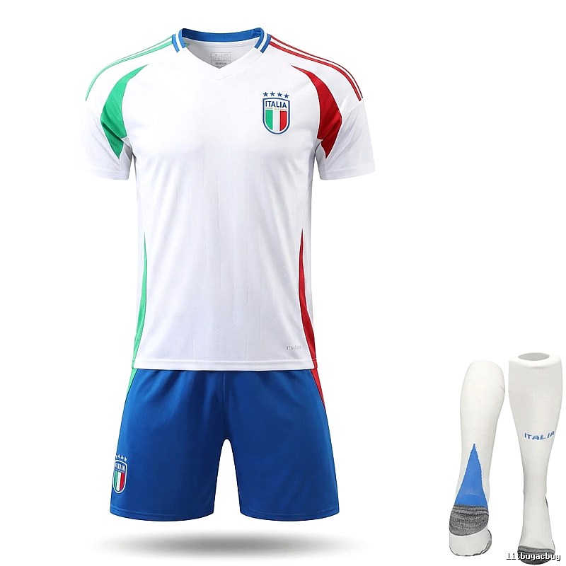 The sporty white and blue style of the Italian team's uniform.