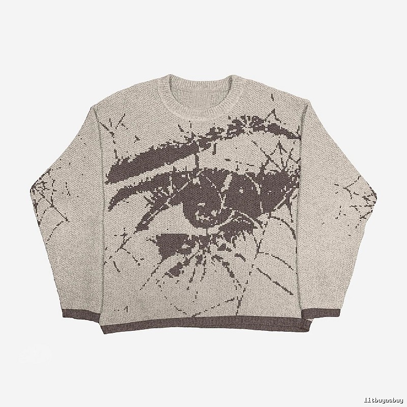 Urban Anime graphic sweater Black Knit Top with Statement Pattern