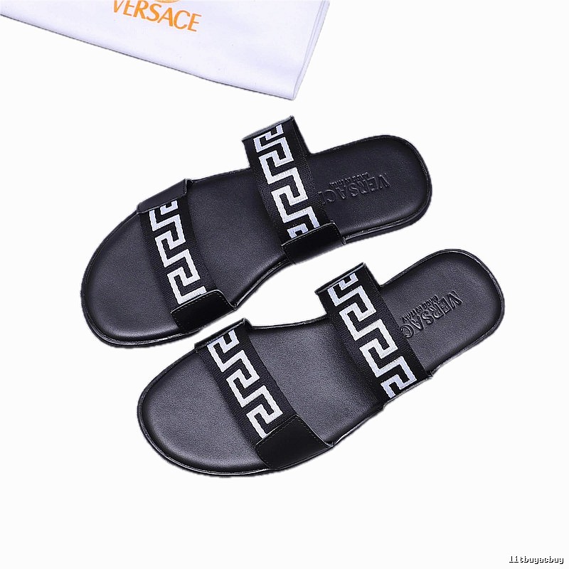 Versace Greek Key Light Luxury Style Black Slides