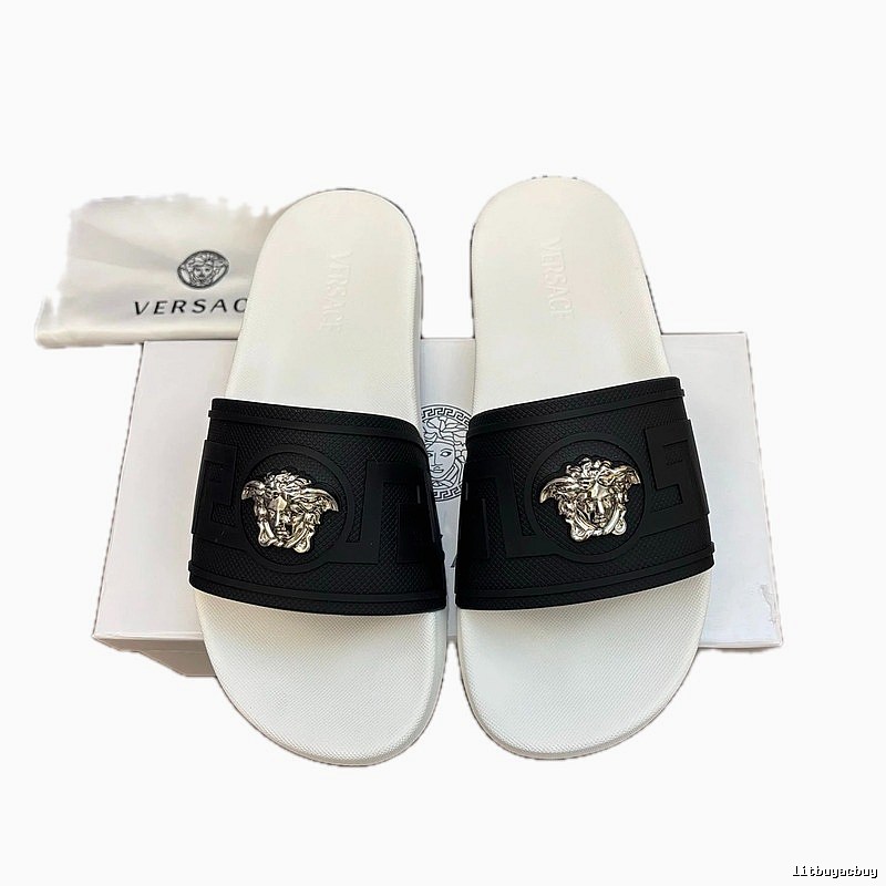 Versace Medusa Luxury Style Black and White Slide Sandals