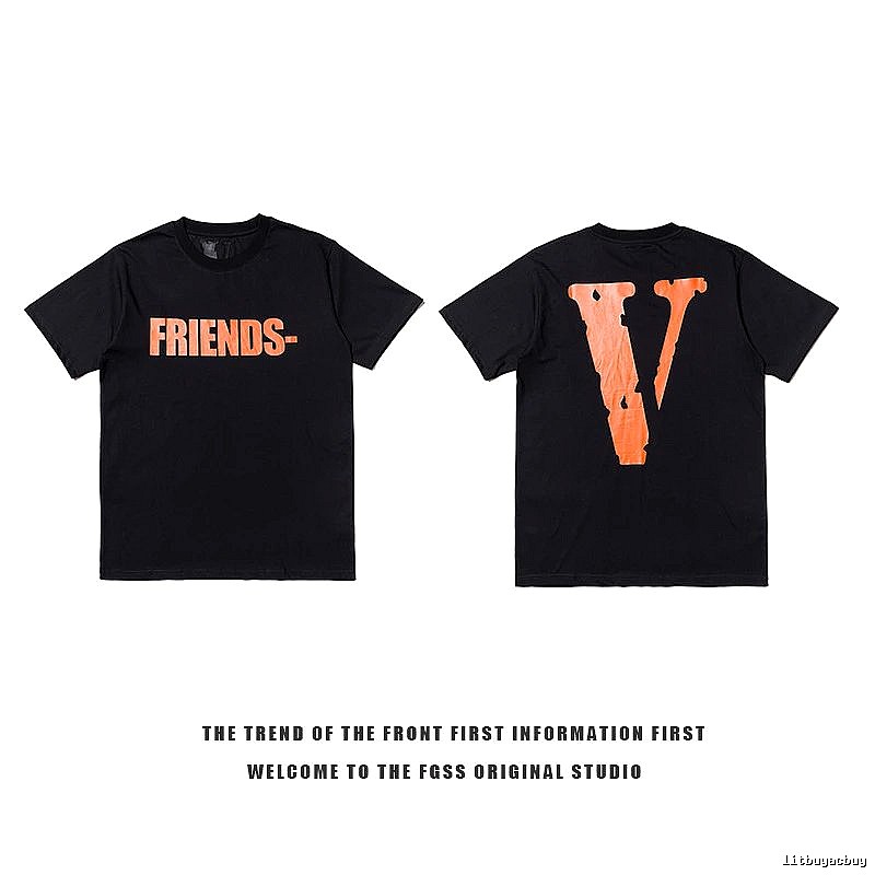 Vlone Urban Logo T-shirt Black Purple Vlone with Statement Pattern